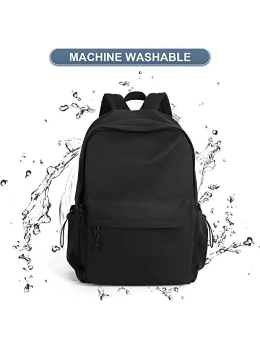 Stylish Waterproof Black Backpack for School, Lightweight Daypack for Teens